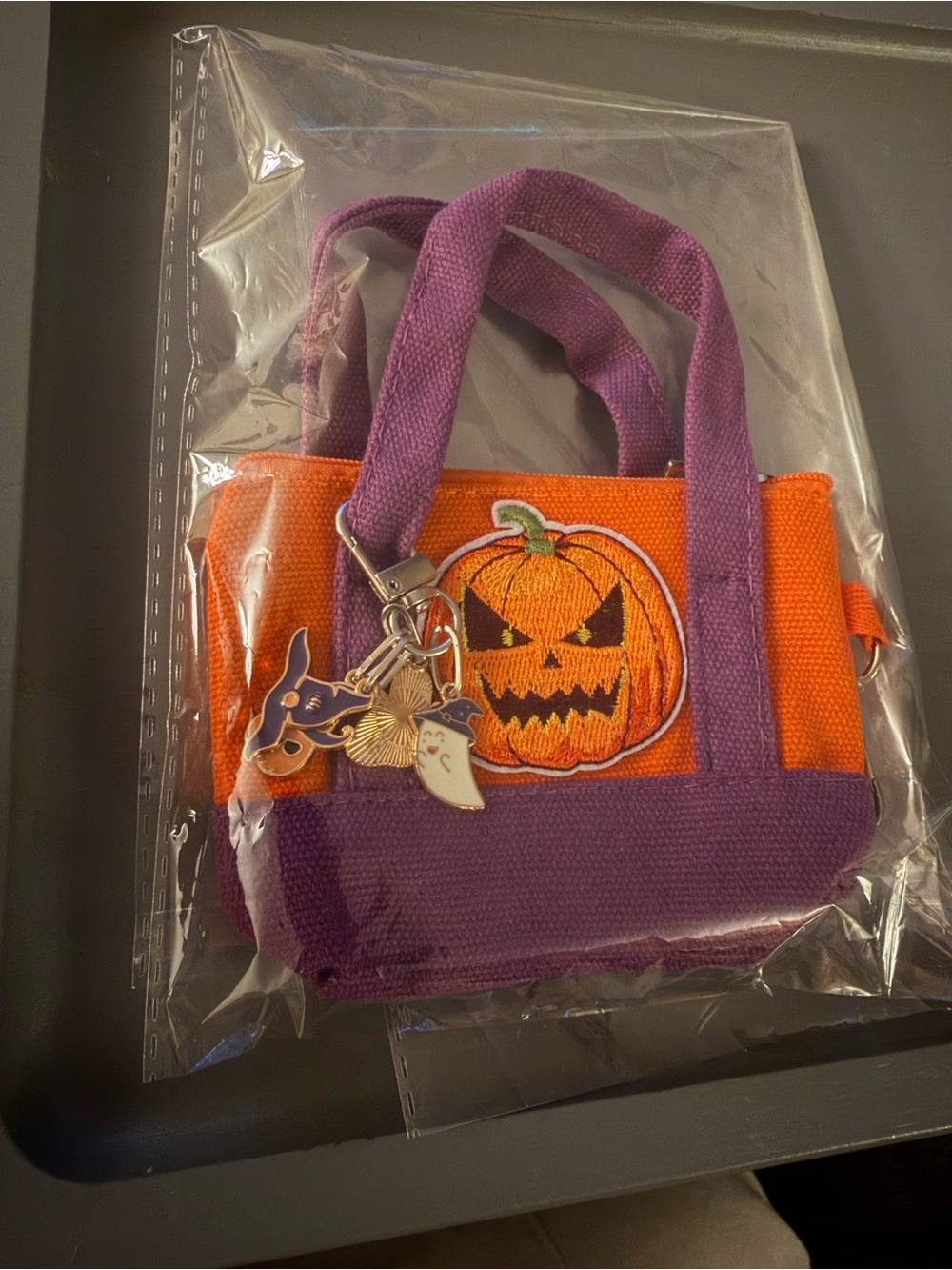 Mini Halloween Tote Bag with charms and embroidered patch